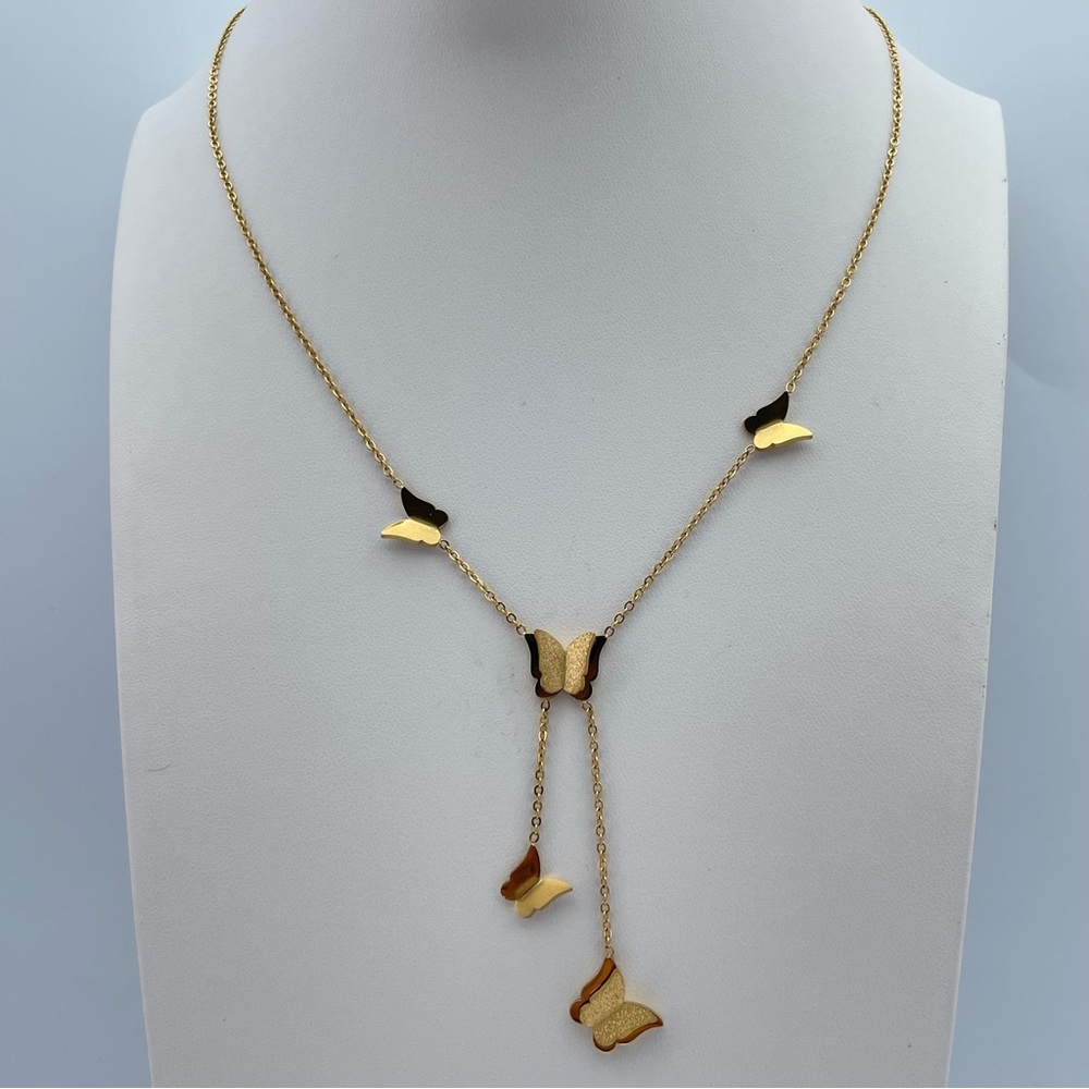Stunning 18K Gold Plated Butterfly Drop Necklace Elegant Y Style 19” Long